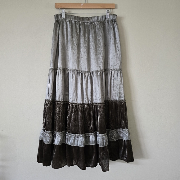 ANNIE Womens Maxi Skirt Size Large Elegant Green and Brown Renaissance Bohemian - Picture 5 of 12